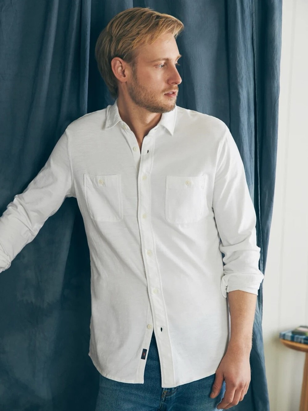 Faherty Long Sleeve Shirt Knit Seasons White Men’s Top